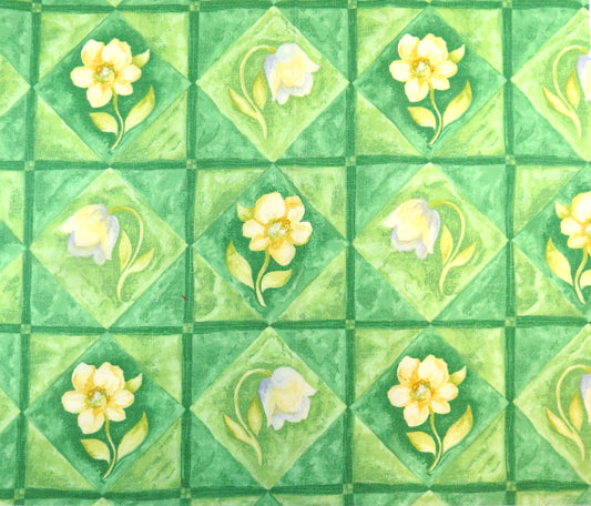 Cotton Printed Trellis Design Fabric - Green / Yellow - Soft Options upholstery trim