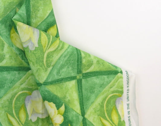 Cotton Printed Trellis Design Fabric - Green / Yellow