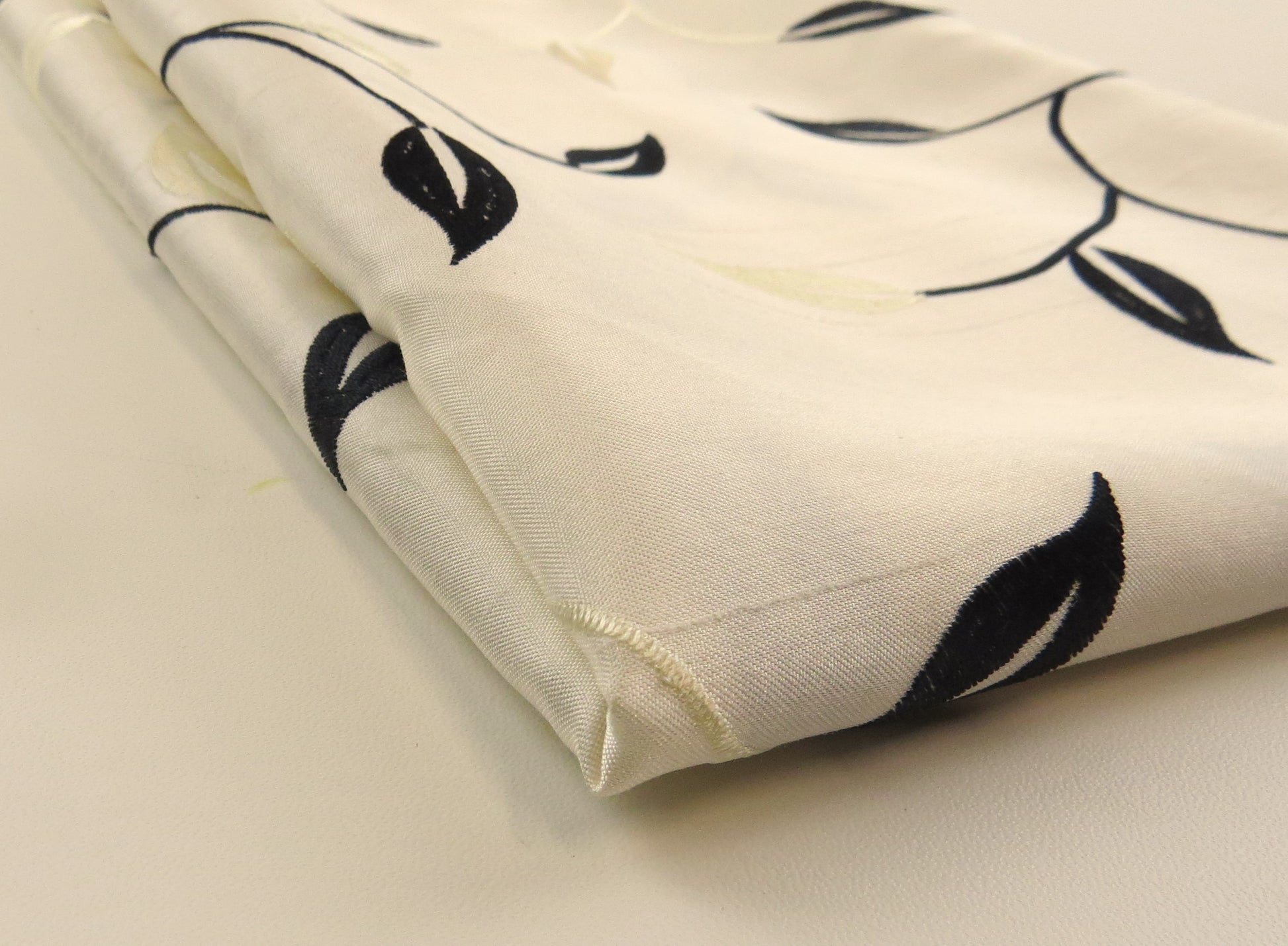 Black And White Floral Satin Brocade Upholstery Fabric