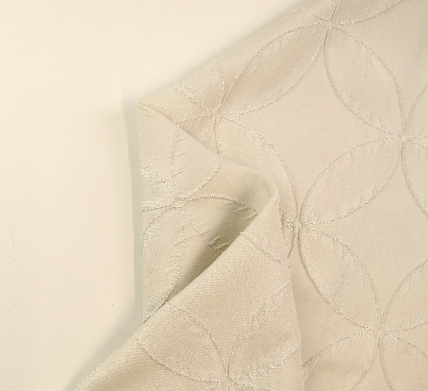 White Flower Circle Satin Brocade Upholstery Fabric