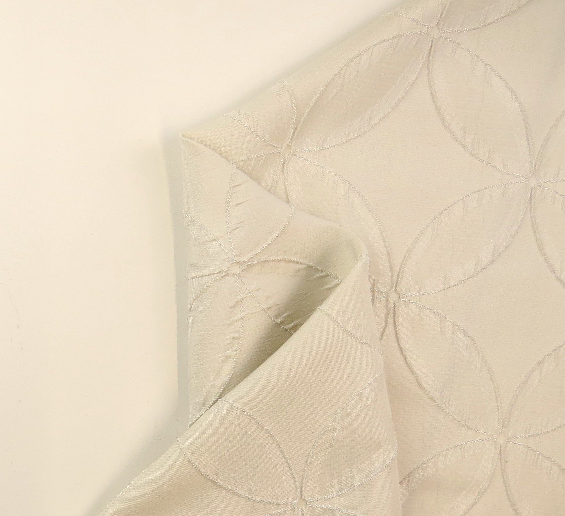 White Flower Circle Satin Brocade Upholstery Fabric