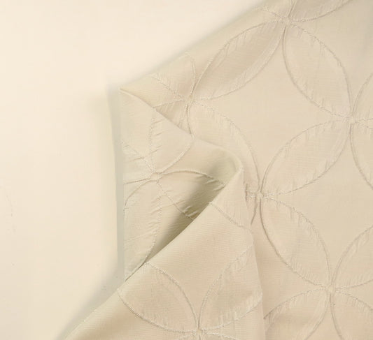 White Flower Circle Satin Brocade Upholstery Fabric