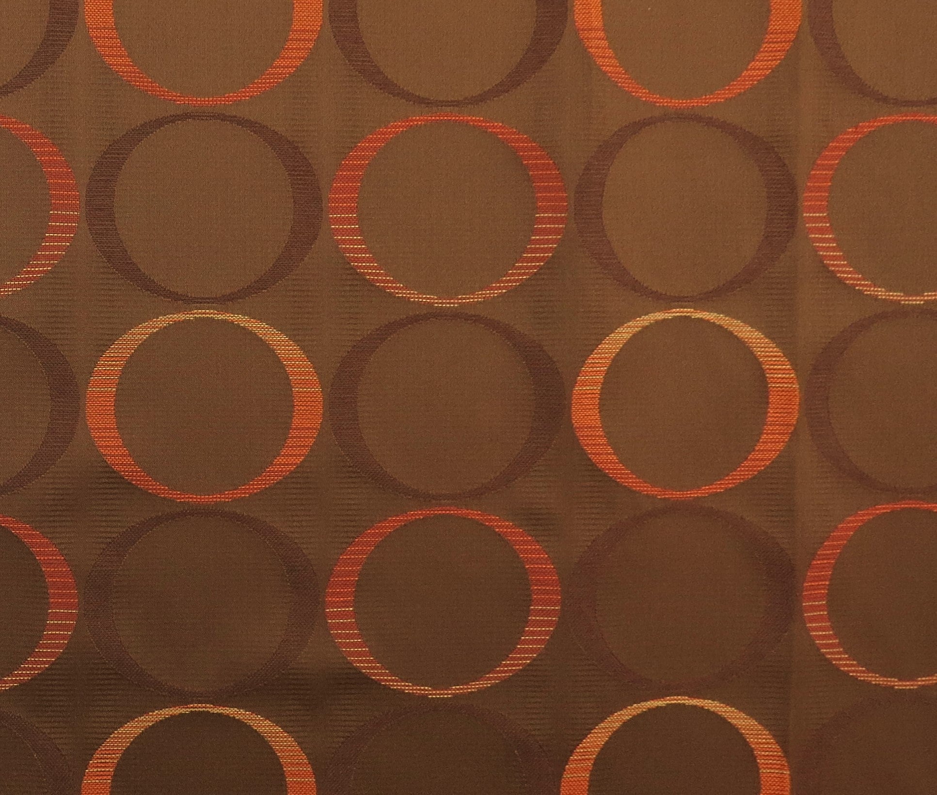 Orange And Brown Rings Brocade Upholstery Fabric