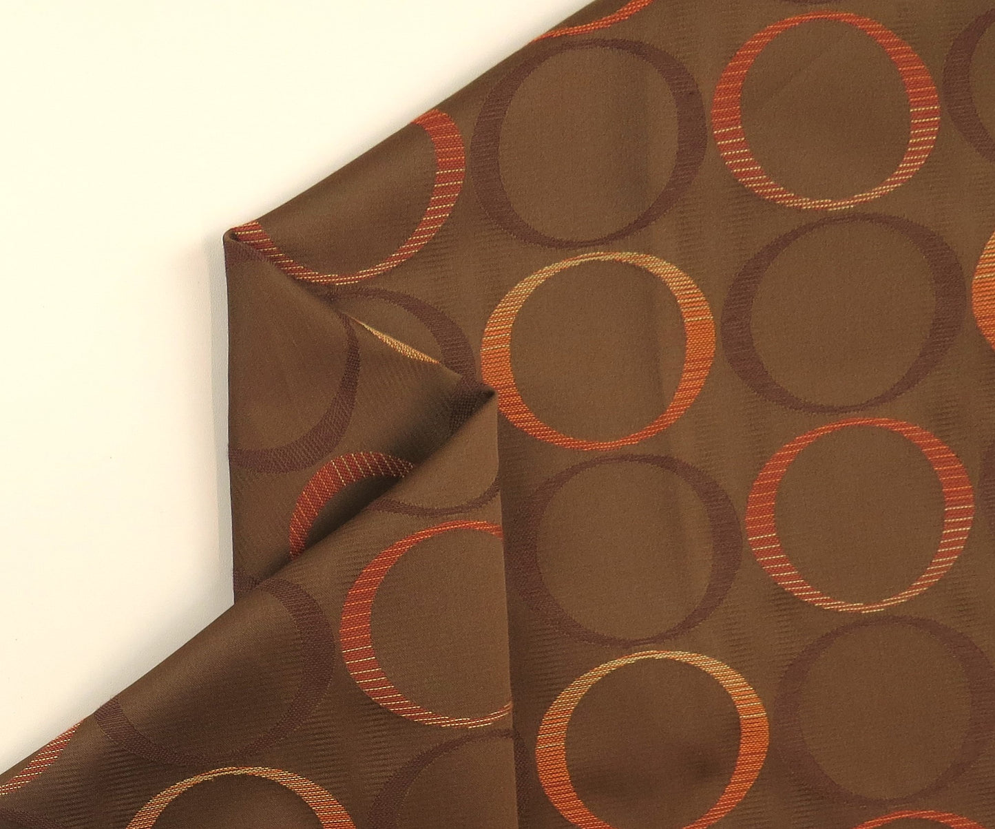 Orange And Brown Rings Brocade Upholstery Fabric