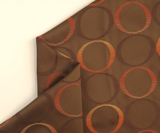 Orange And Brown Rings Brocade Upholstery Fabric