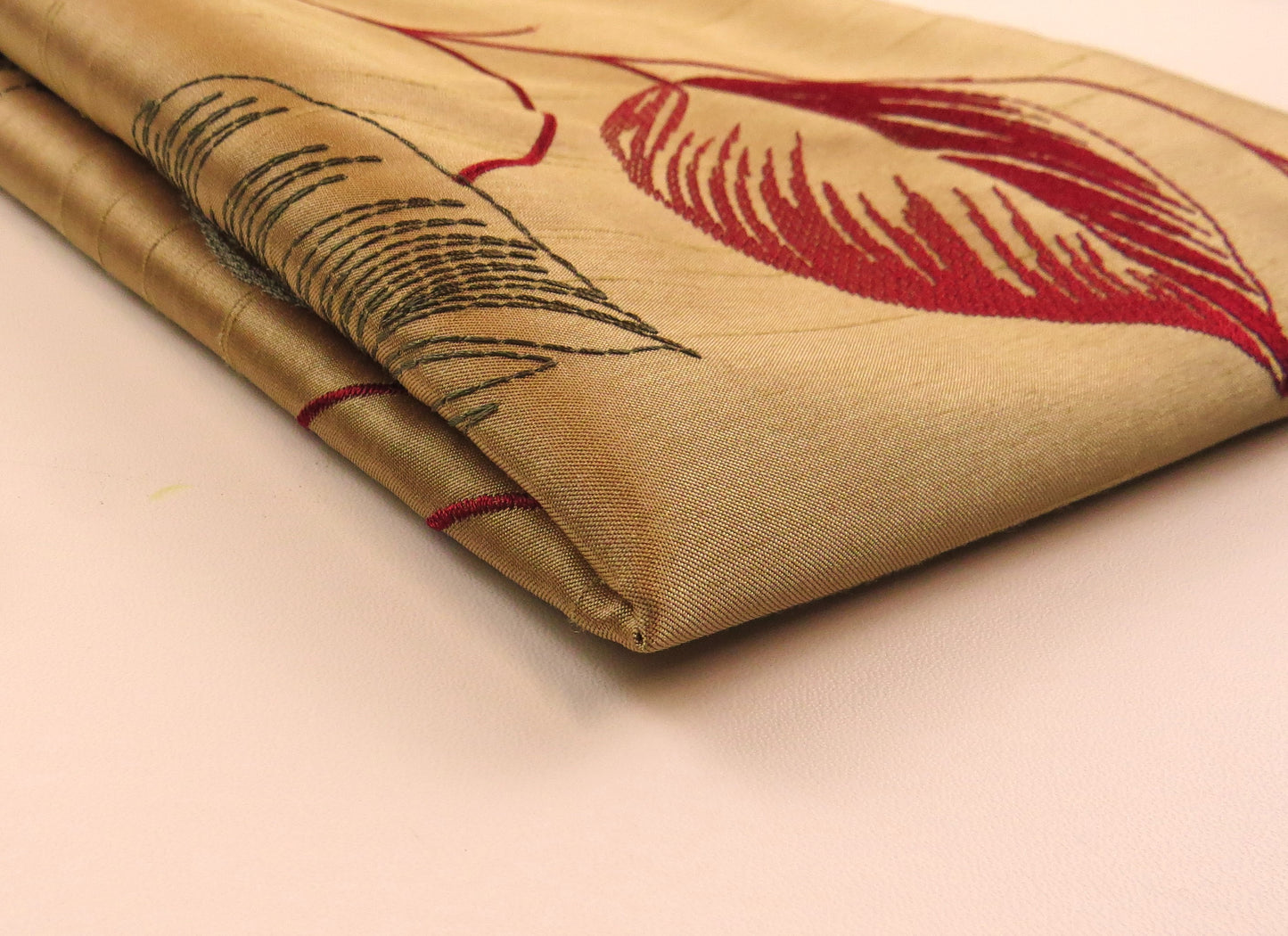 Gold Red And Green Floral Satin Brocade Upholstery Fabric