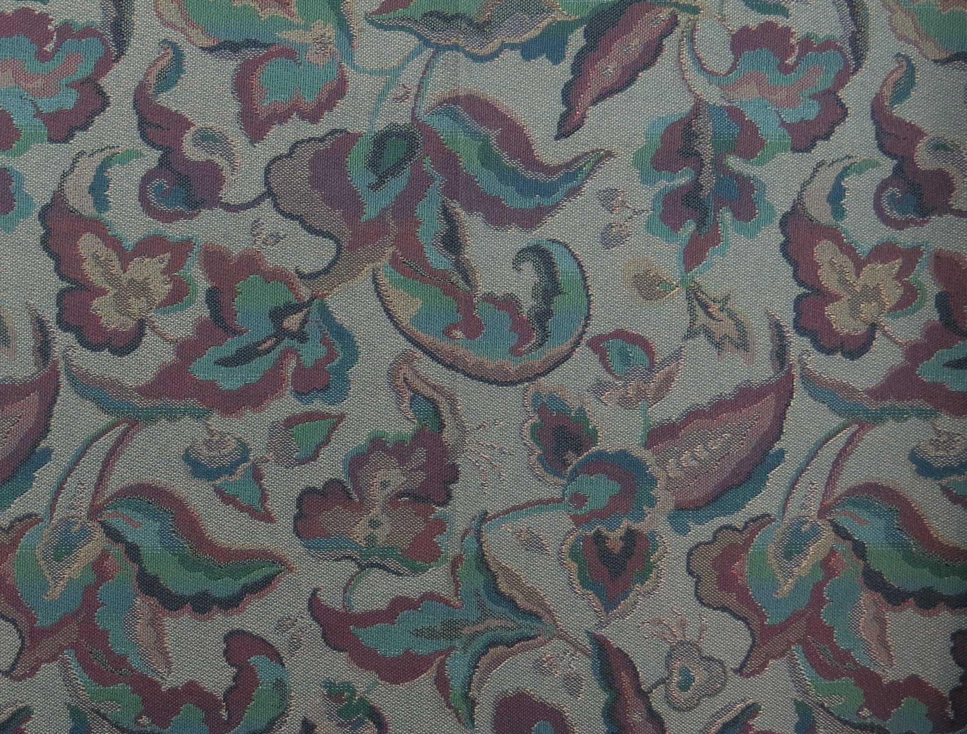 Blue And Purple Floral Flat Weave Upholstery Fabric
