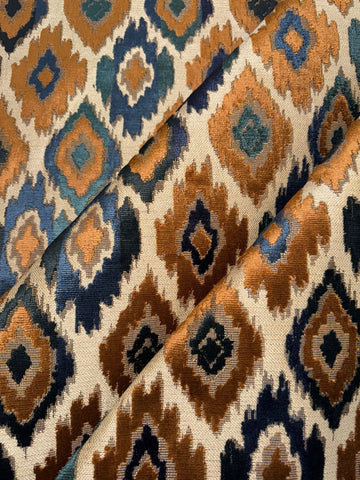 Zenith Diamantförmiger Blau-Senf-Mix Samt-Polsterstoff