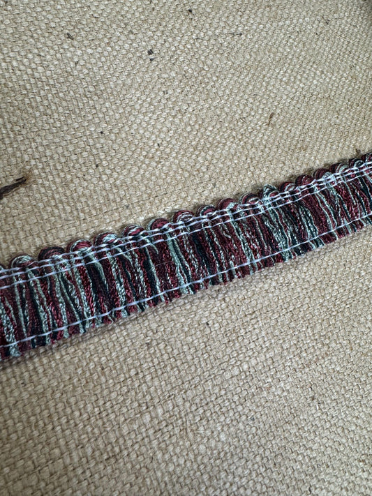 Upholstery Brush Fringe/ Ruche Trim - Burgundy/Green Mix