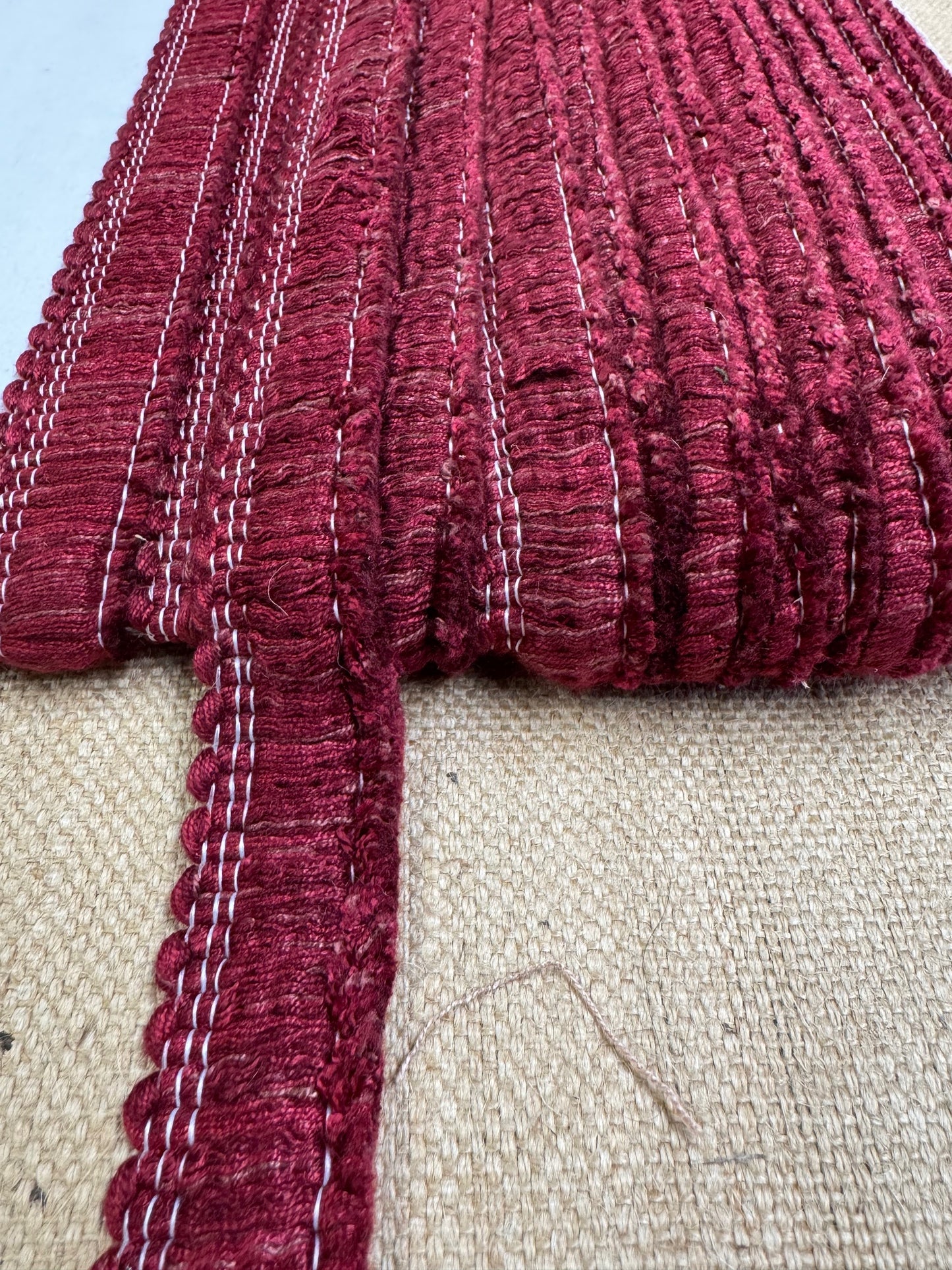 Upholstery Brush Fringe/ Ruche Trim - Maroon Red - Soft Options upholstery trim