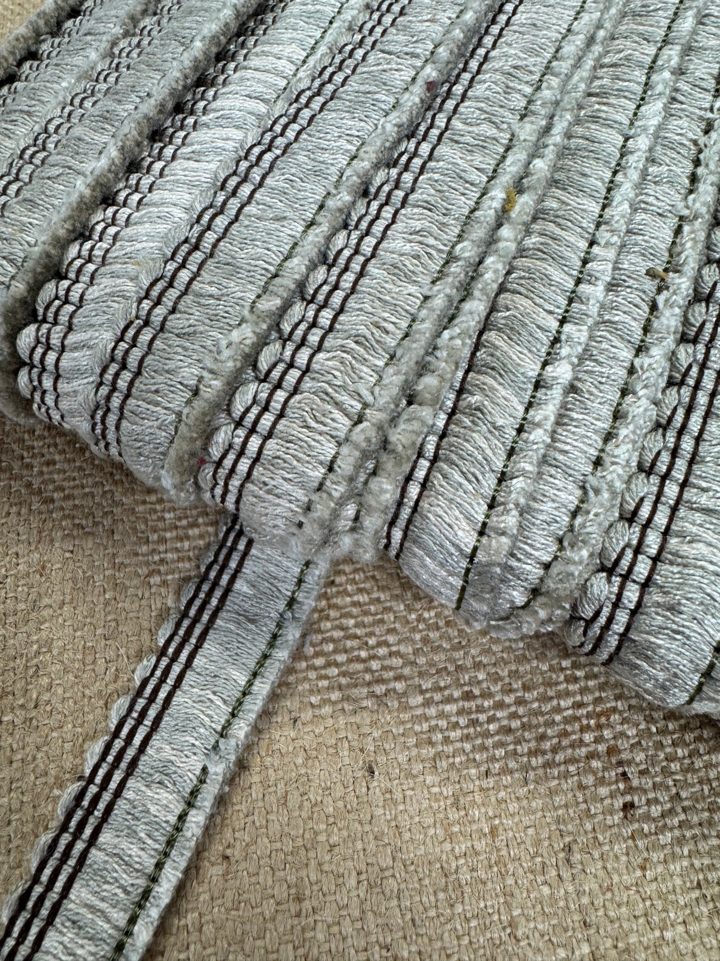Upholstery Brush Fringe/ Ruche Trim - Natural Hessian - Soft Options upholstery trim