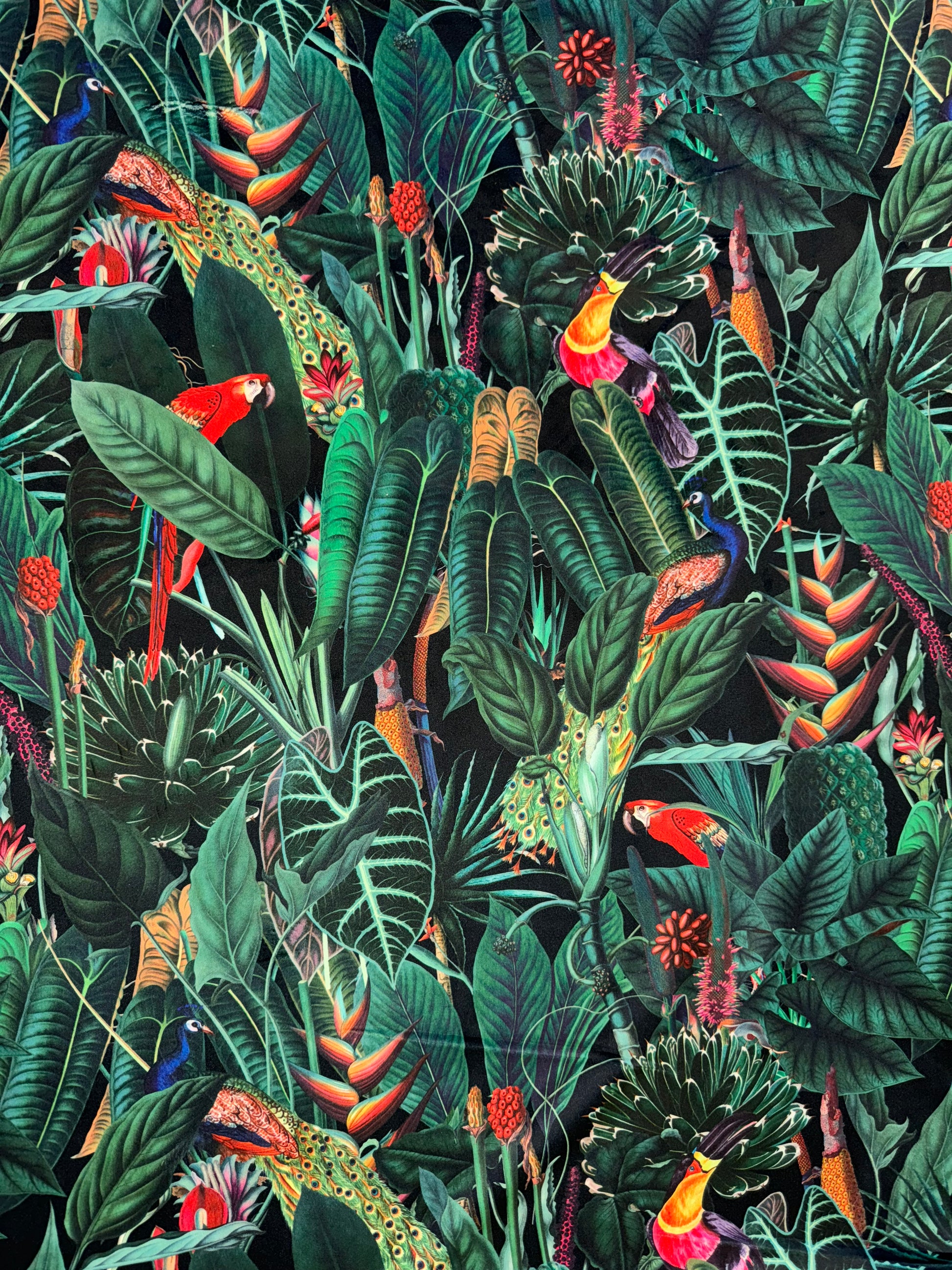 Tropical Sumatra Ebony Printed Velvet Upholstery Fabric
