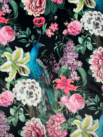 Eden Ebony Peacock Blossom bedruckter Samt-Polsterstoff