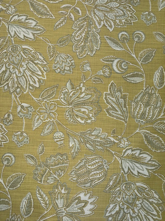 Porter and Stone Renesence Amore Ochre 100% Cotton Woven Print Upholstery Fabric - Soft Options upholstery trim
