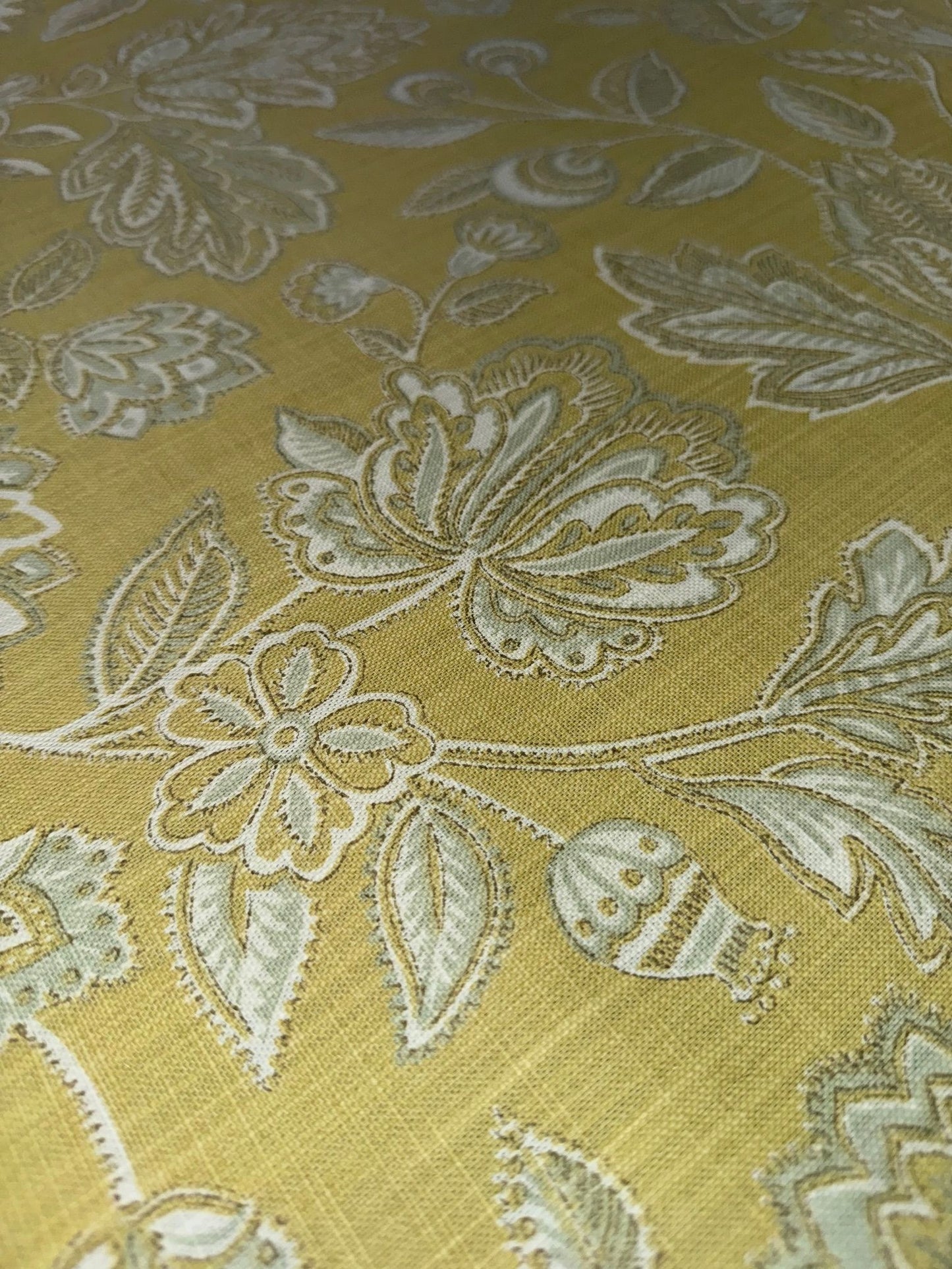 Porter and Stone Renesence Amore Ochre 100% Cotton Woven Print Upholstery Fabric
