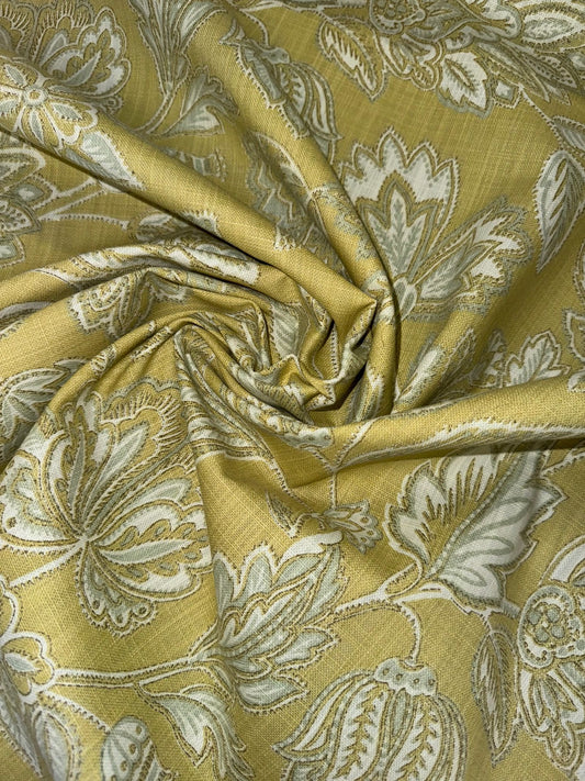 Porter and Stone Renesence Amore Ochre 100% Cotton Woven Print Upholstery Fabric