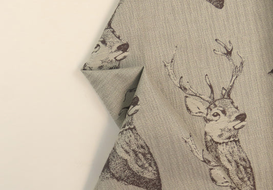 Stag Head Flat Weave Upholstery Fabric