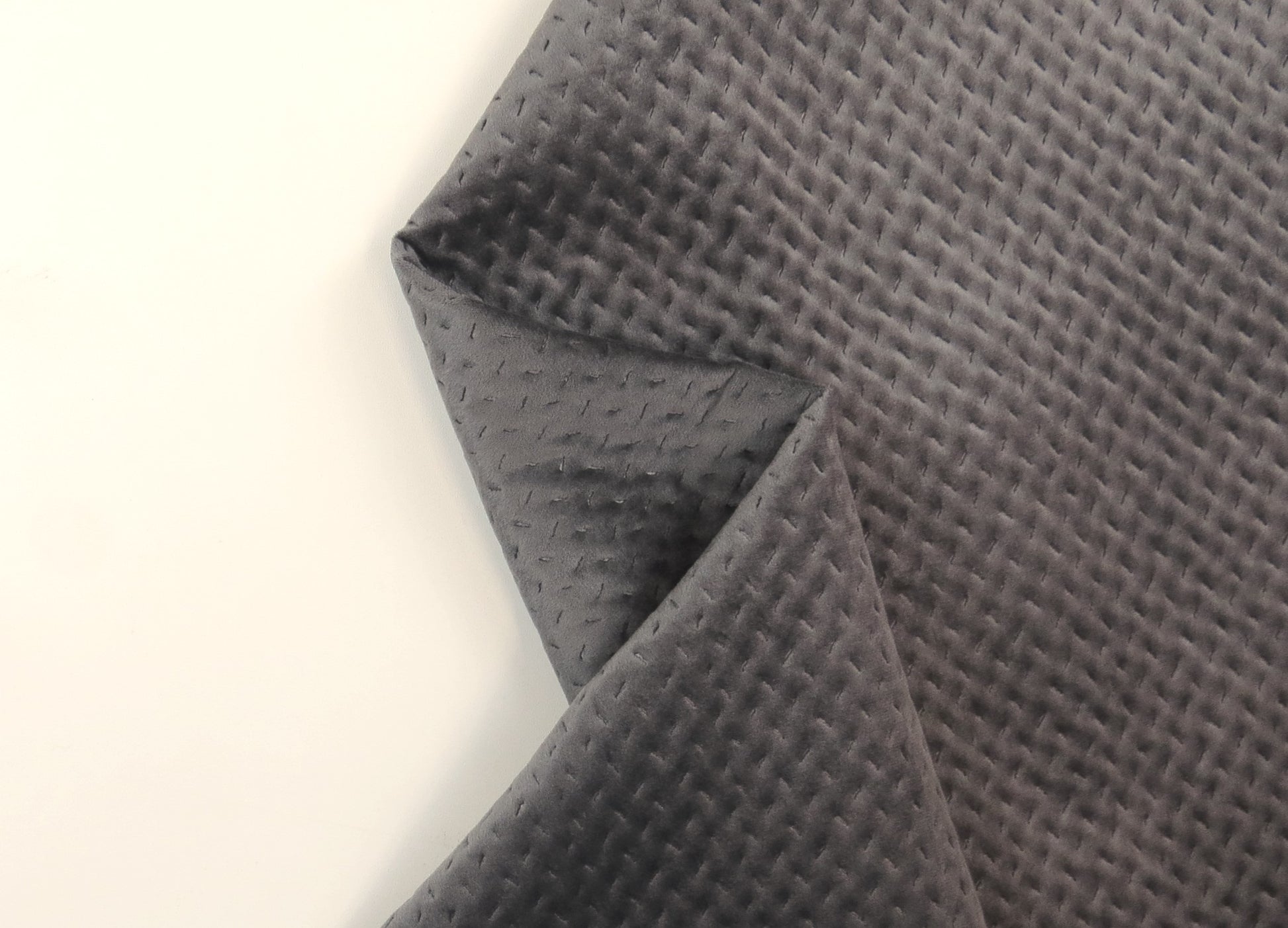 Cascade Grey Quilted Velvet Upholstery Fabric