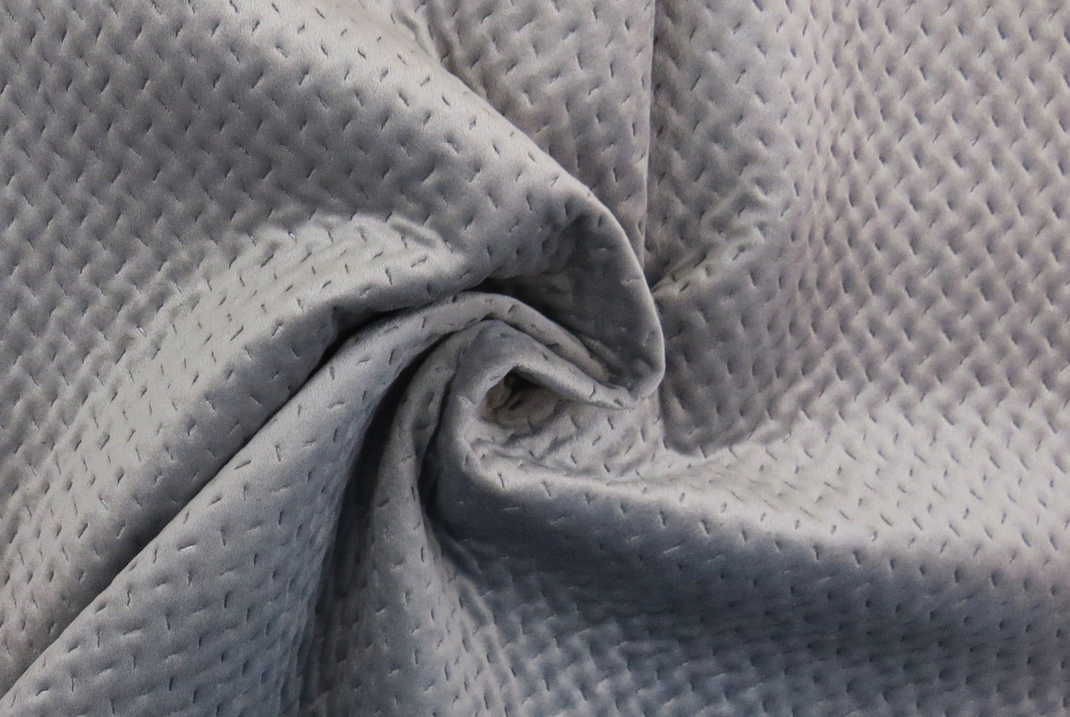 Cascade Silver Quilted Velvet Upholstery Fabric - Soft Options upholstery trim Soft Options Fabric Supplies