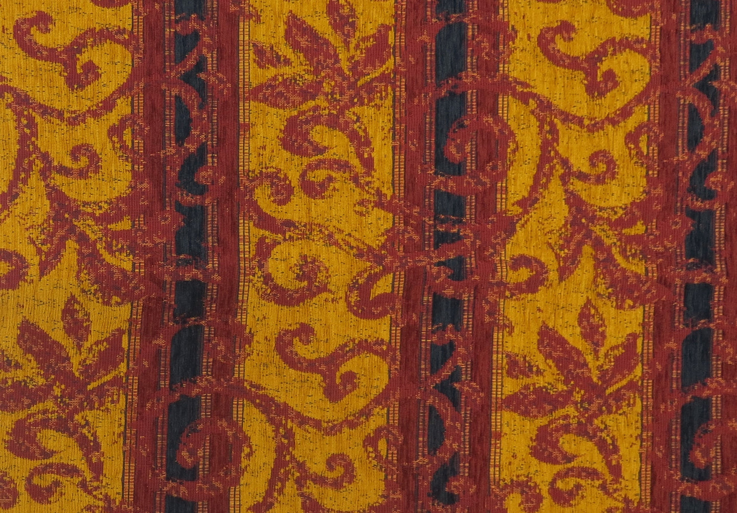 Gradius Floral Stripe Mustard Chenille Upholstery Fabric - Soft Options upholstery trim