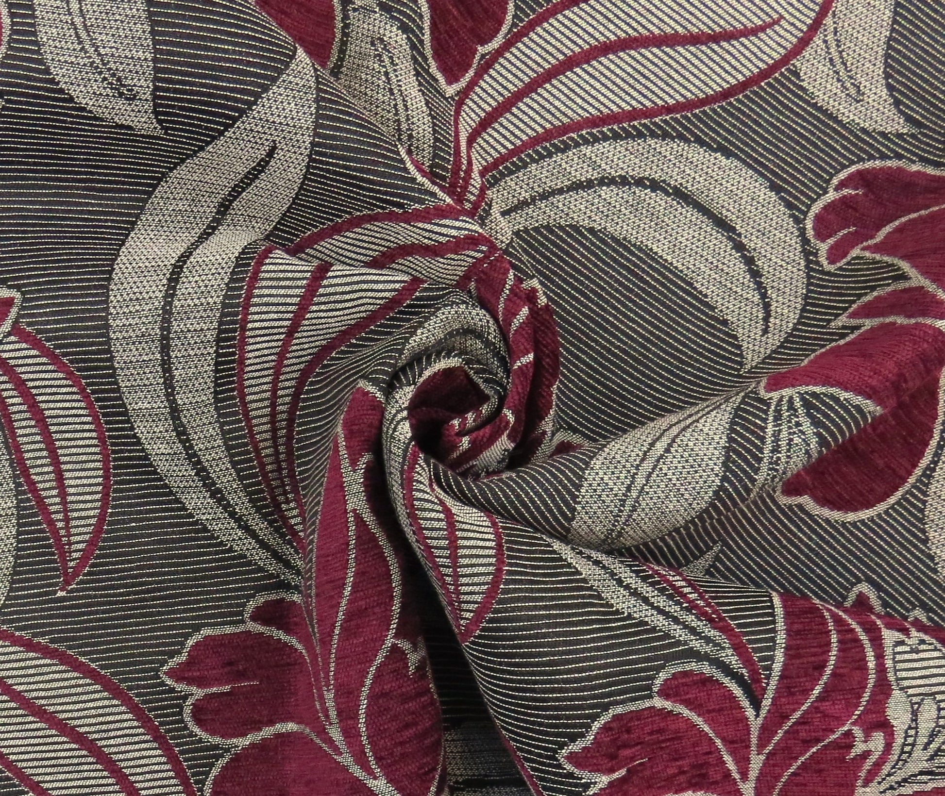Trent Wine Floral Brocade Upholstery Fabric