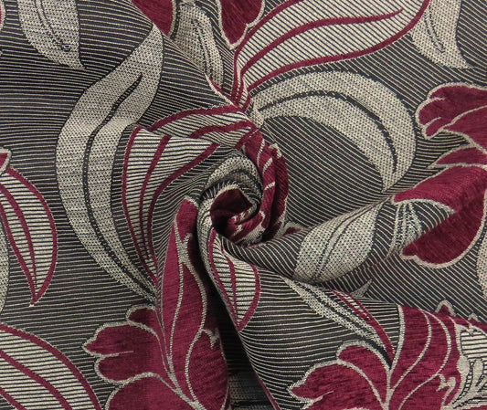 Trent Wine Floral Brocade Upholstery Fabric
