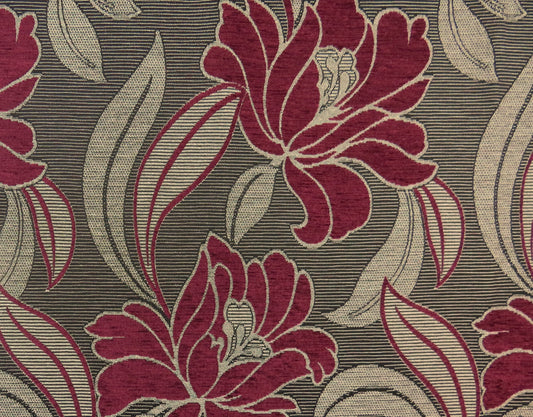 Trent Wine Floral Brocade Upholstery Fabric - Soft Options upholstery trim