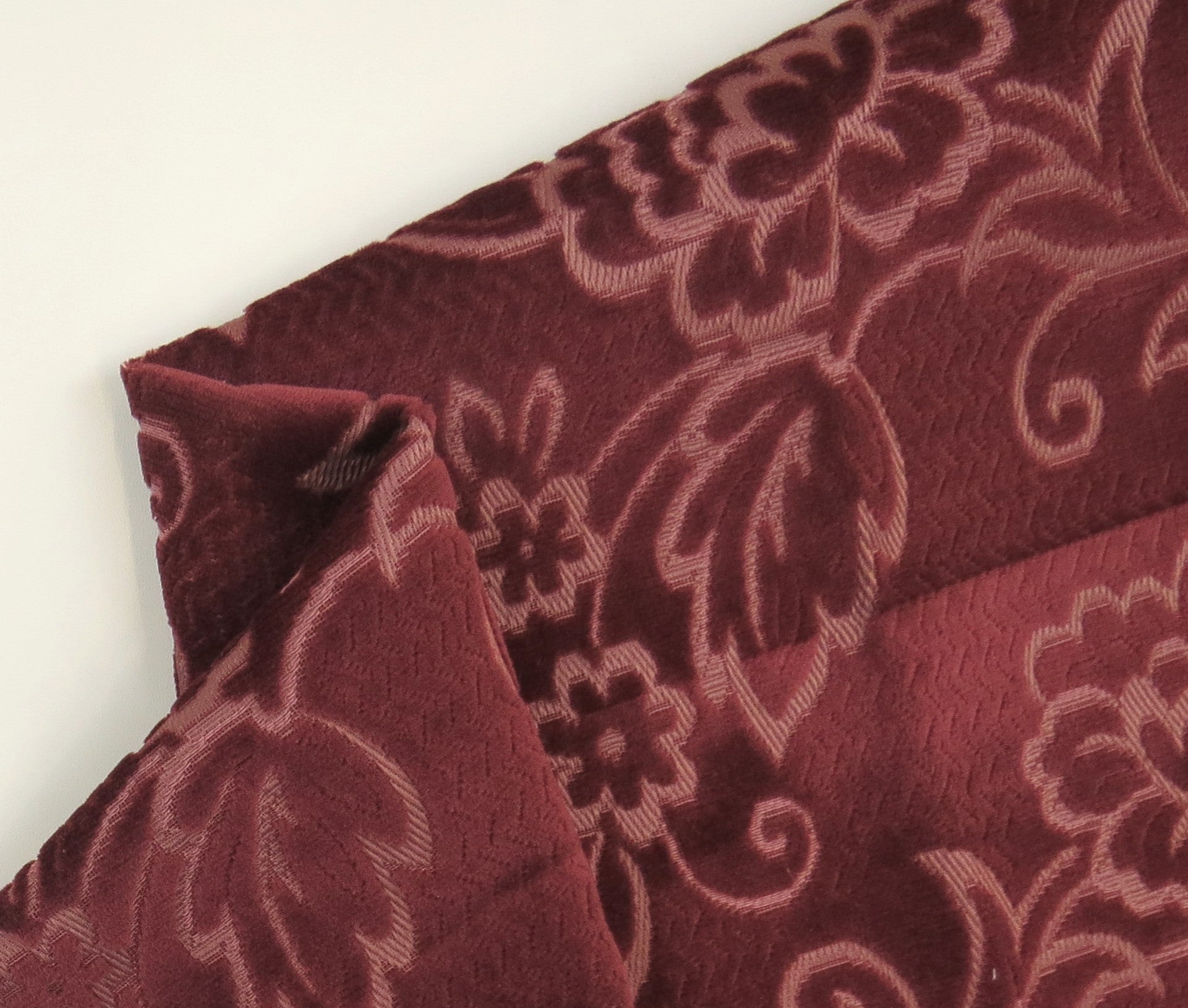 Pebbles Merlot Floral Velvet Upholstery Fabric