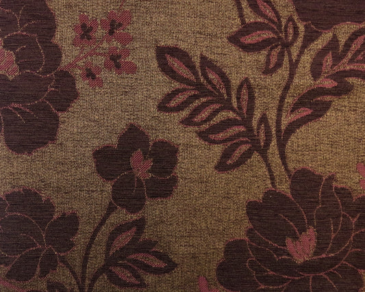 Yarmouth Brown Floral Flat Weave Upholstery Fabric - Soft Options upholstery trim
