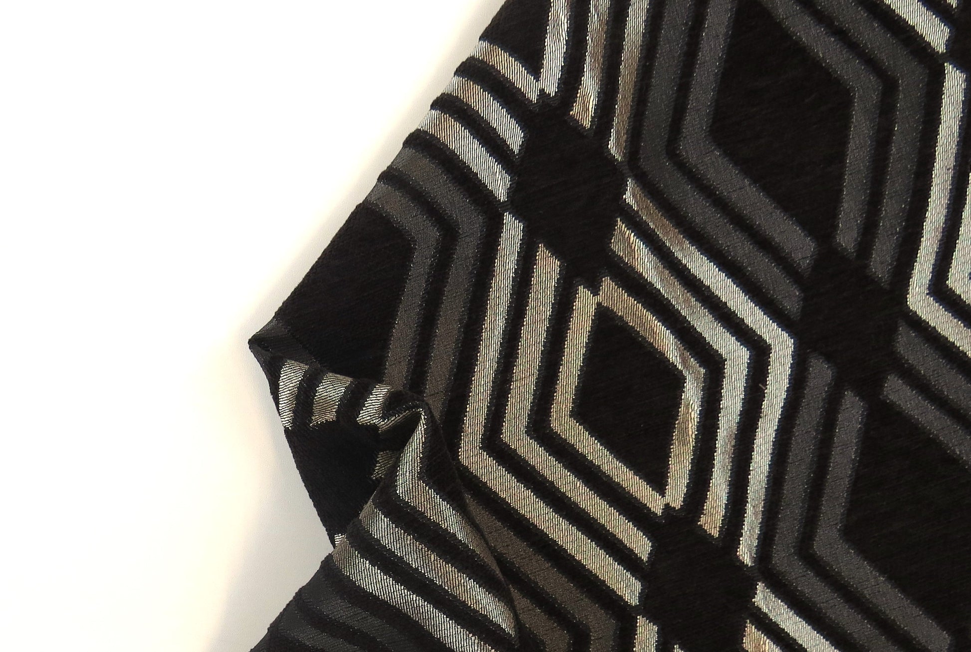Ringo Black Silver Diamond Brocade Upholstery Fabric