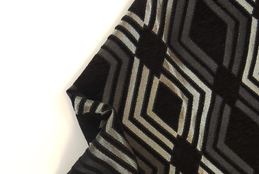 Ringo Black Silver Diamond Brocade Upholstery Fabric