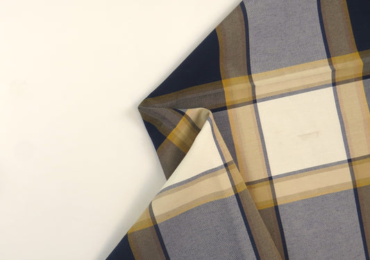 Borders Blue Tartan Linen Upholstery Fabric