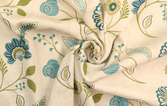 Cascade Teal Floral Chenille Upholstery Fabric - Soft Options upholstery trim