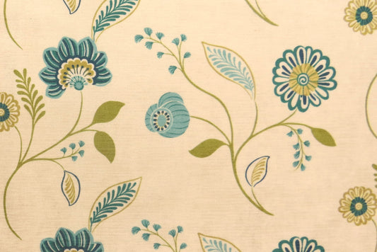 Cascade Teal Floral Chenille Upholstery Fabric