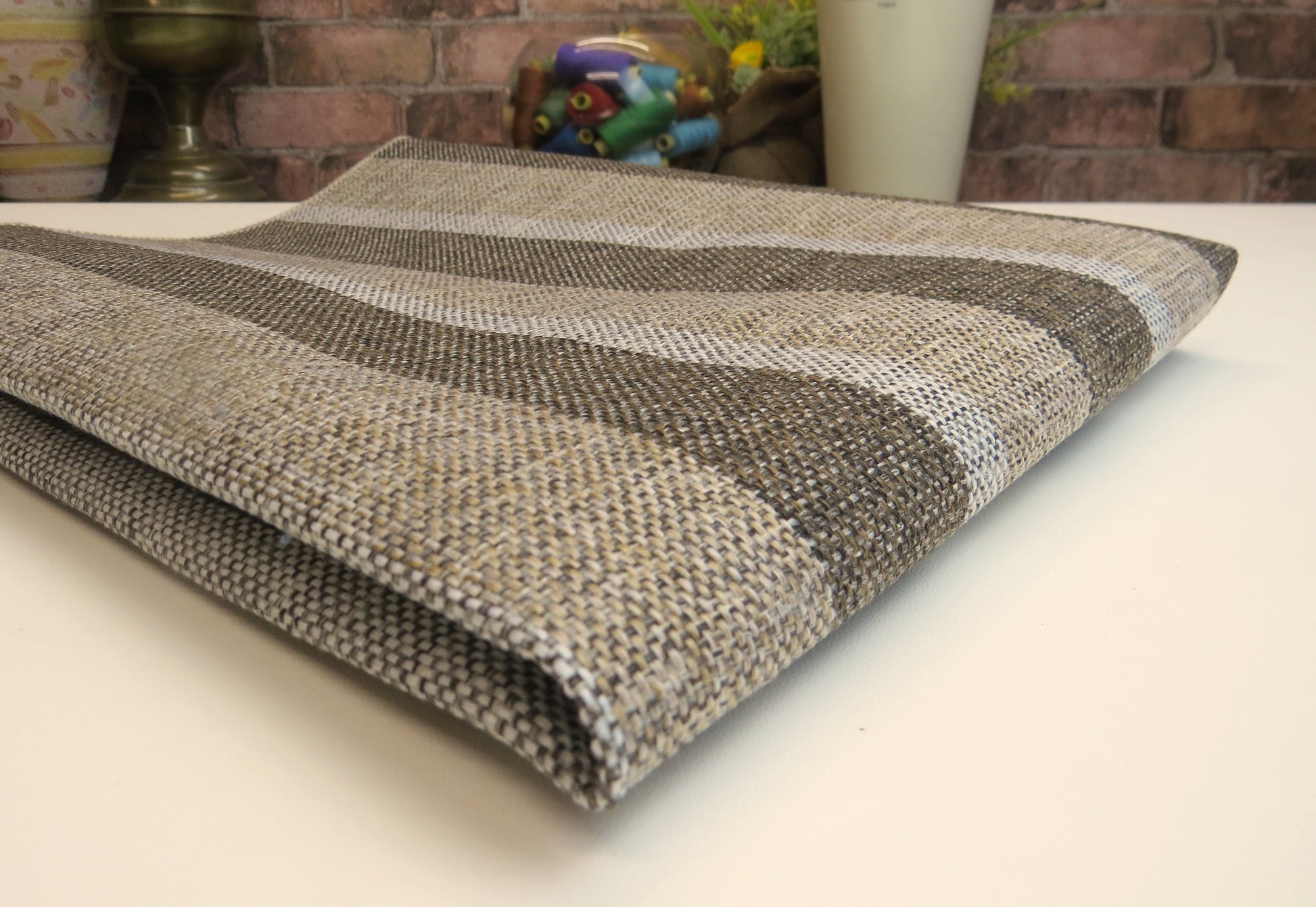 Gleneagles Stripe Nutmeg Flat Weave Upholstery Fabric