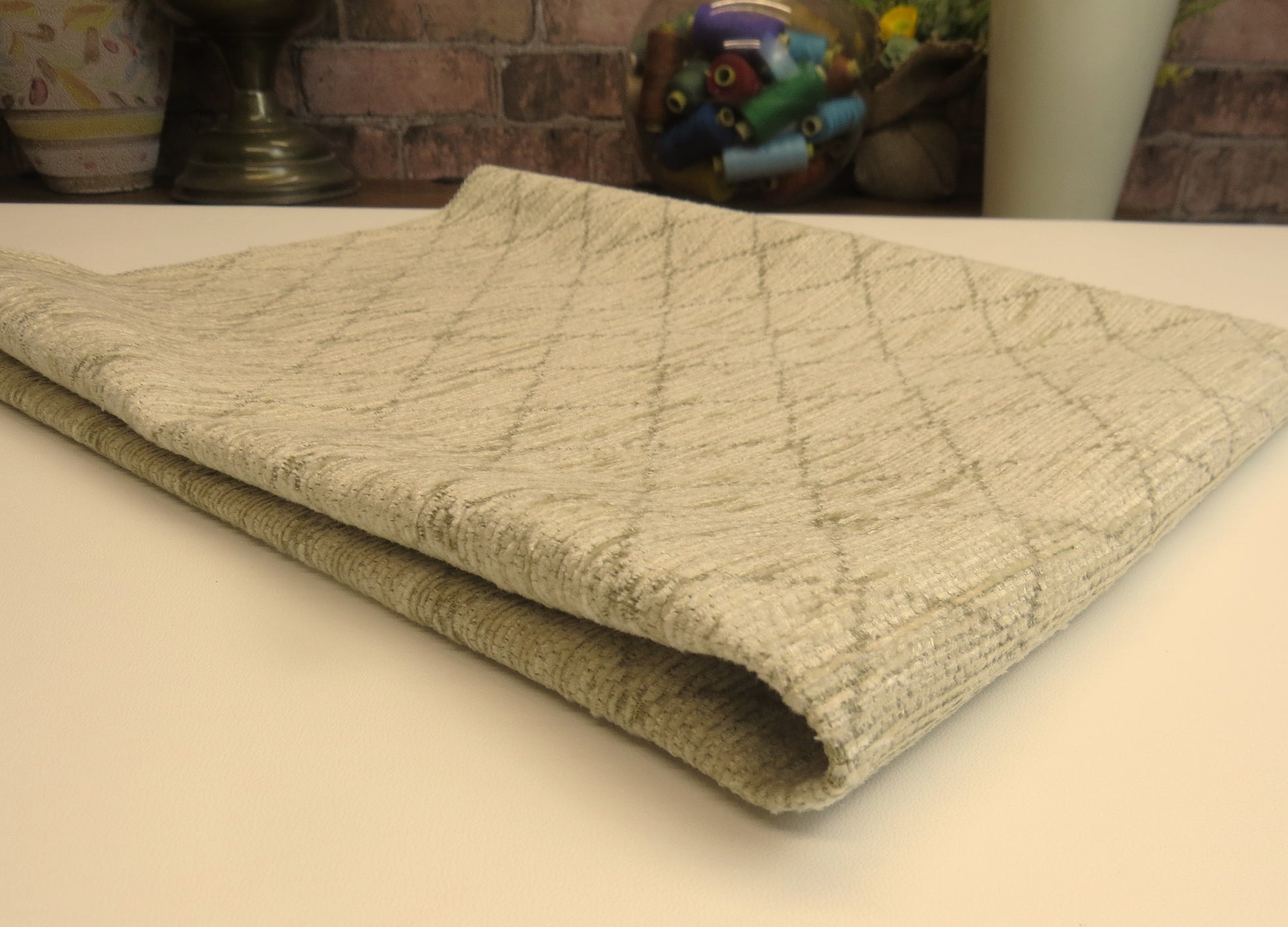 Classic Diamond Fawn Chenille Upholstery Fabric