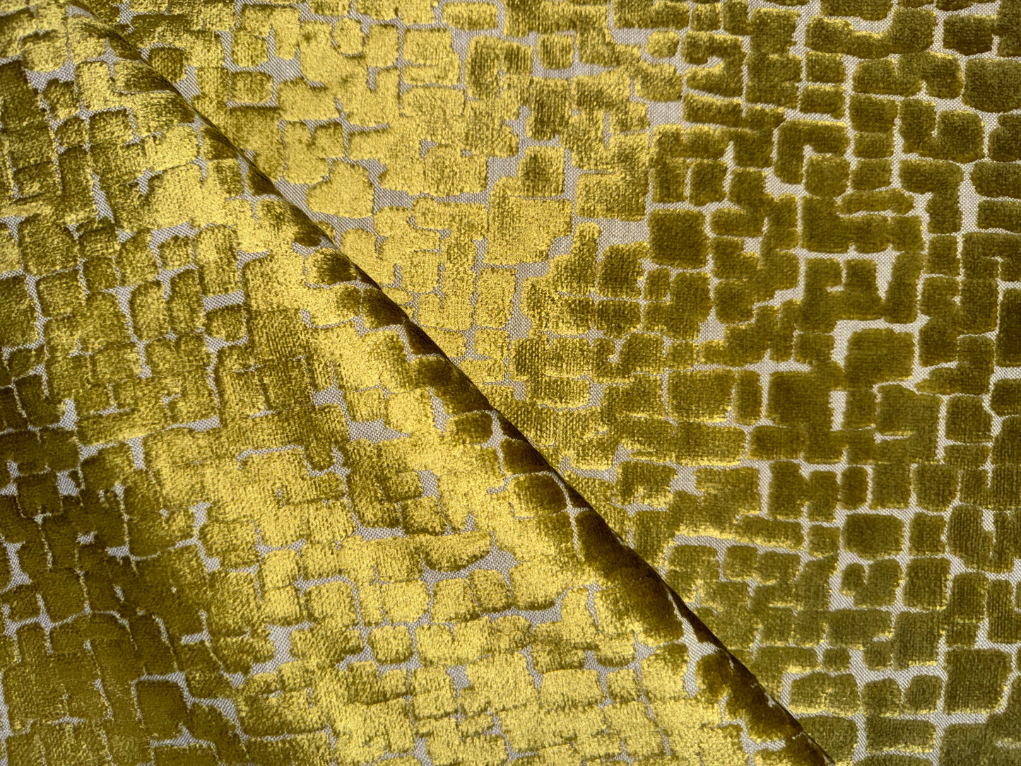 Brentwood Lime Crazy Brick Sculptured Velvet Upholstery Fabric