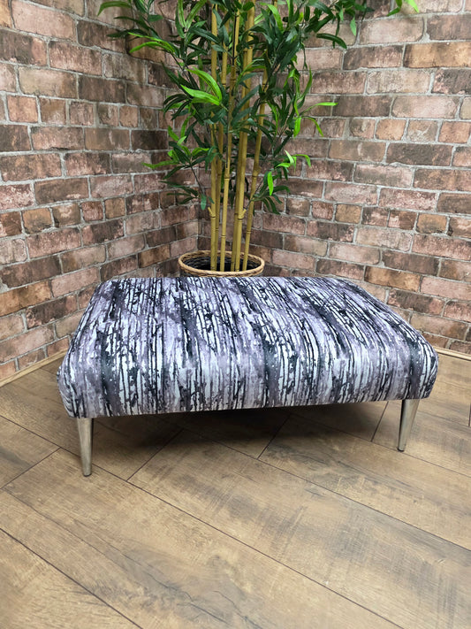 Contempory Footstool with Chrome Legs Printed Velvet - Soft Options upholstery trim