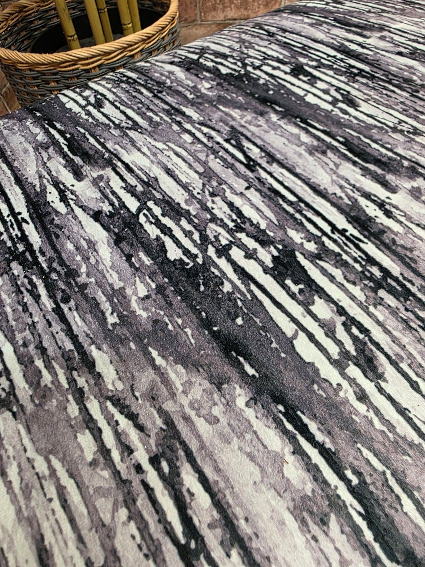 Contempory Footstool with Chrome Legs Printed Velvet