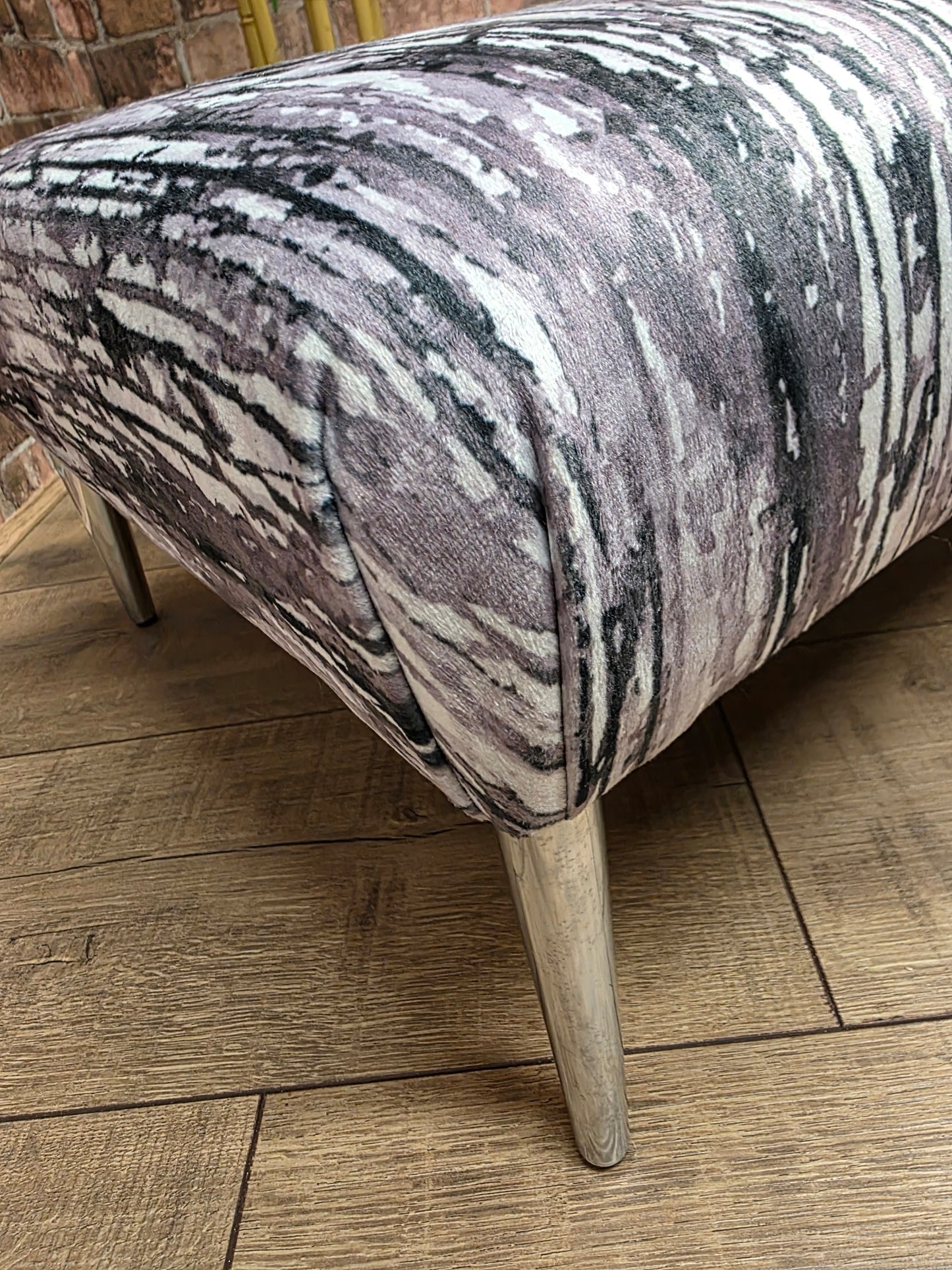 Contempory Footstool with Chrome Legs Printed Velvet