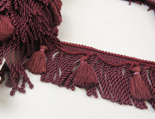 4" Upholstery Tassel Fringe - Wine - Soft Options upholstery trim