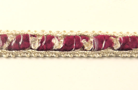 Upholstery Braid Trim - Wine And Cream - Soft Options upholstery trim