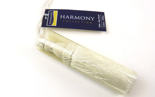 Harmony Collection White Key Tassel - Soft Options upholstery trim