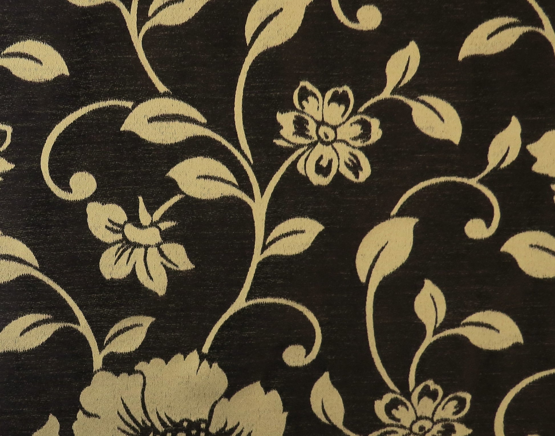 Dark Brown And Gold Floral Brocade Upholstery Fabric