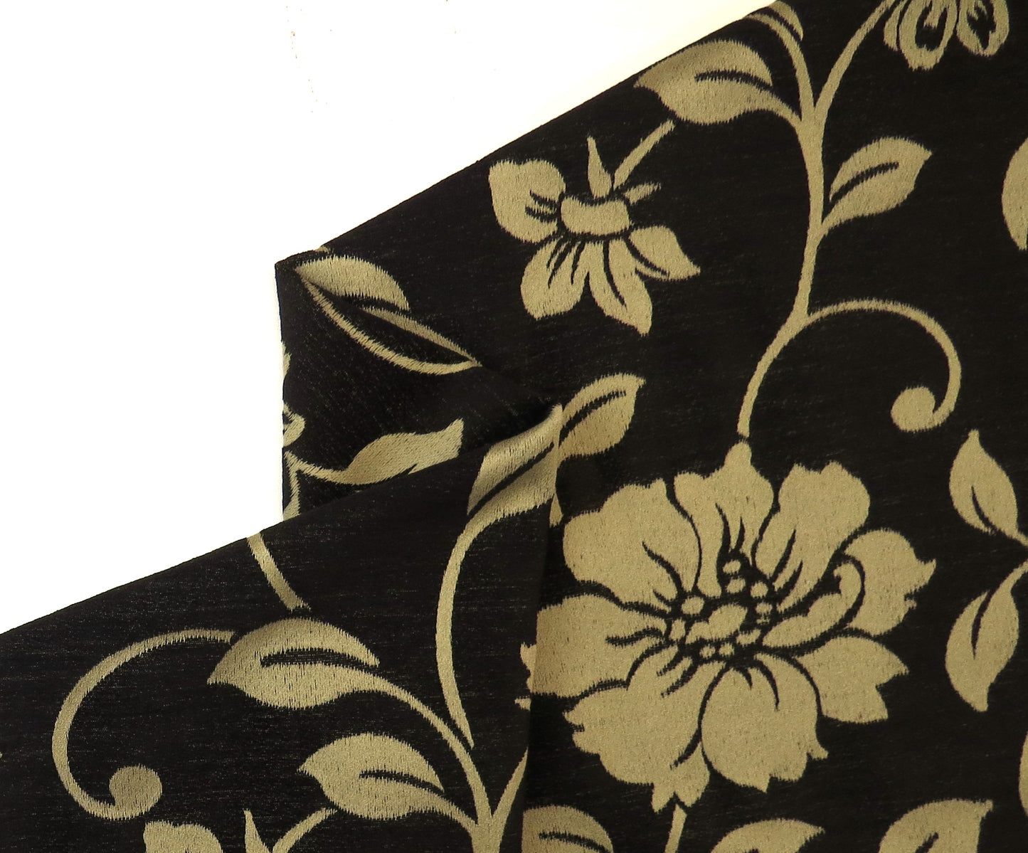 Dark Brown And Gold Floral Brocade Upholstery Fabric