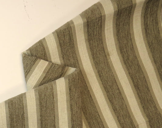 Mink And Cream Stripe Chenille Upholstery Fabric