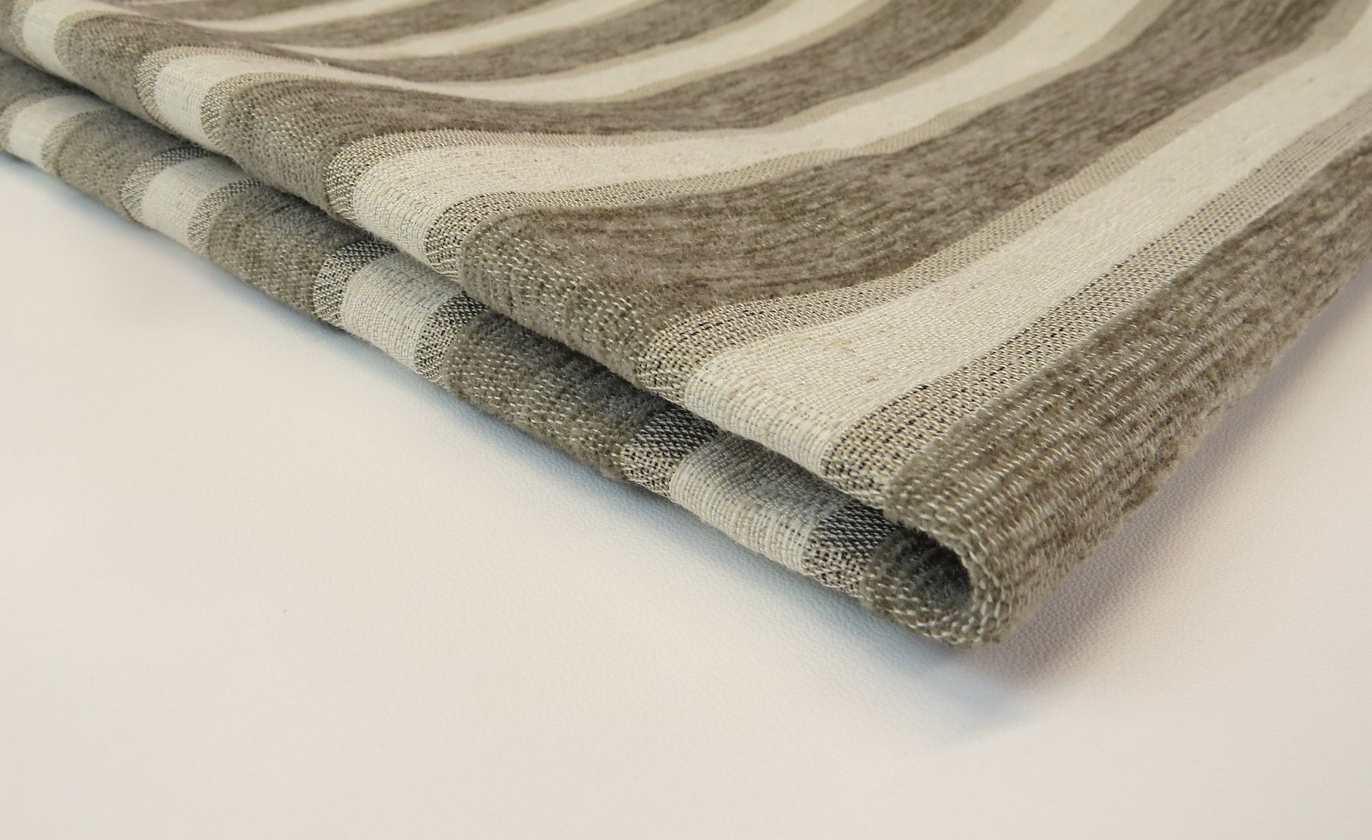 Mink And Cream Stripe Chenille Upholstery Fabric