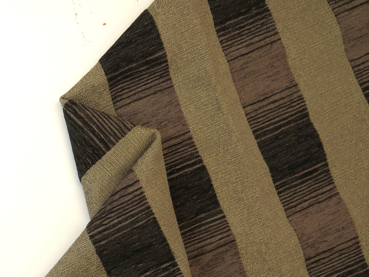 Medium Brown Striped Chenille Upholstery Fabric
