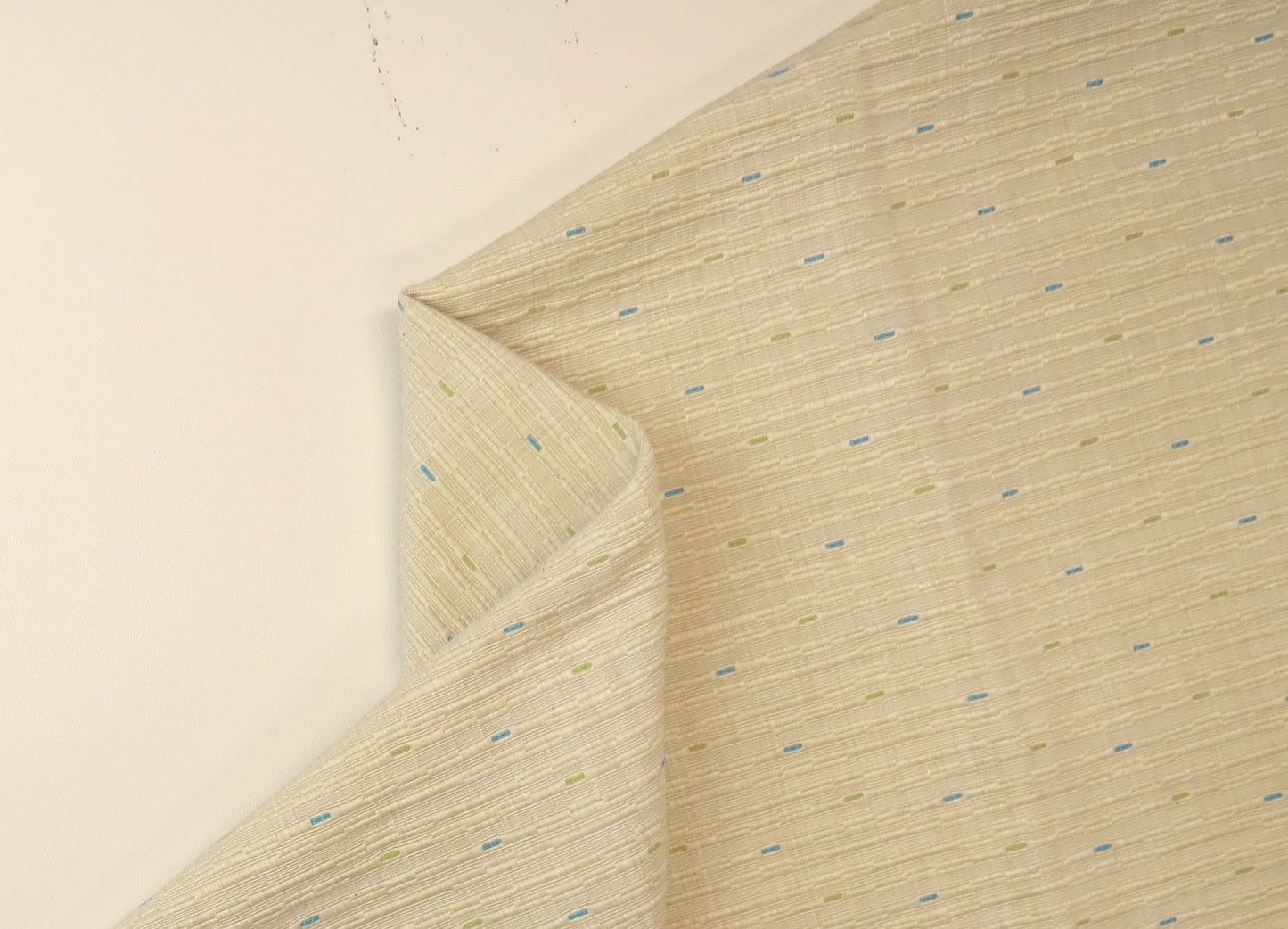 Cream, Blue And Green Ribbed Brocade Upholstery Fabric