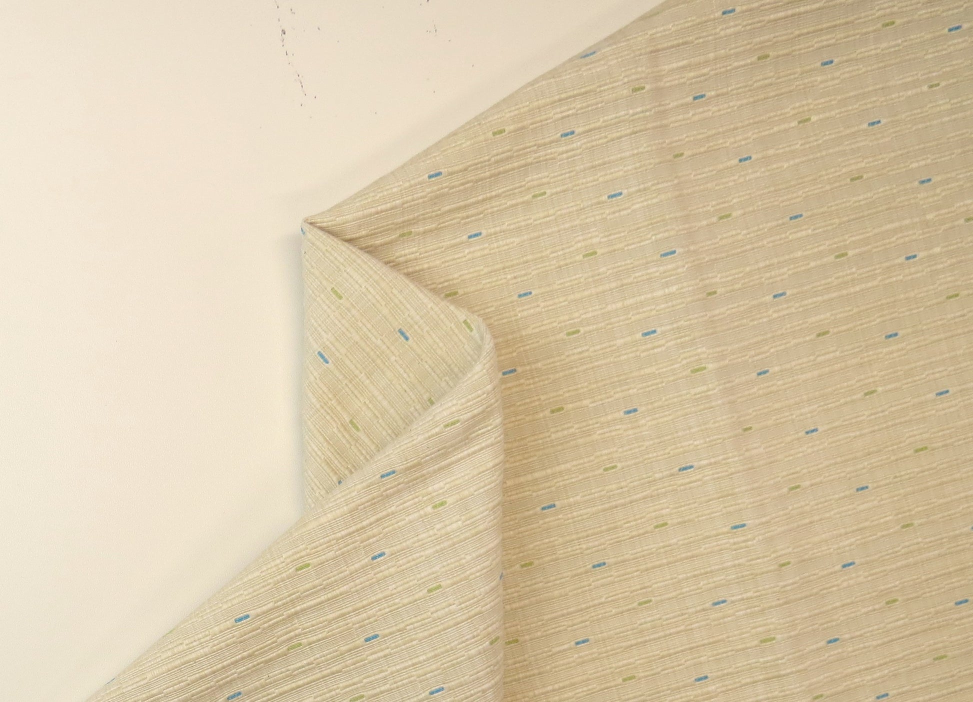 Cream, Blue And Green Ribbed Brocade Upholstery Fabric